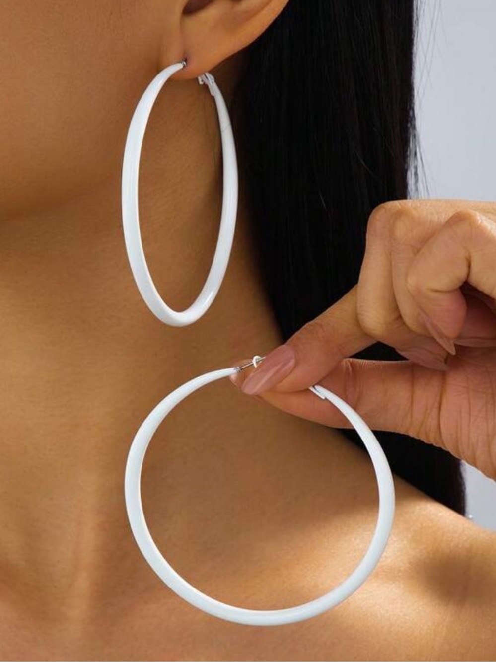 White‎ Iron Hoop Earrings - Simple Classic Hoops